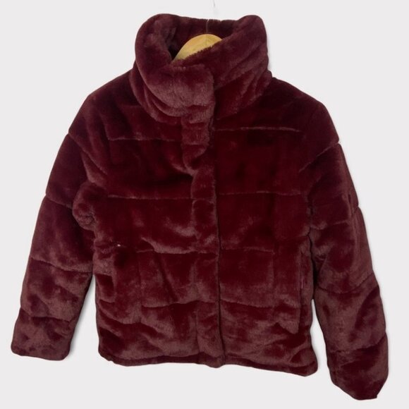 Avec Les Filles Faux Fur Puffer Jacket Burgundy Wine Size XS‎ Nordstrom Coat NEW - Picture 1 of 15